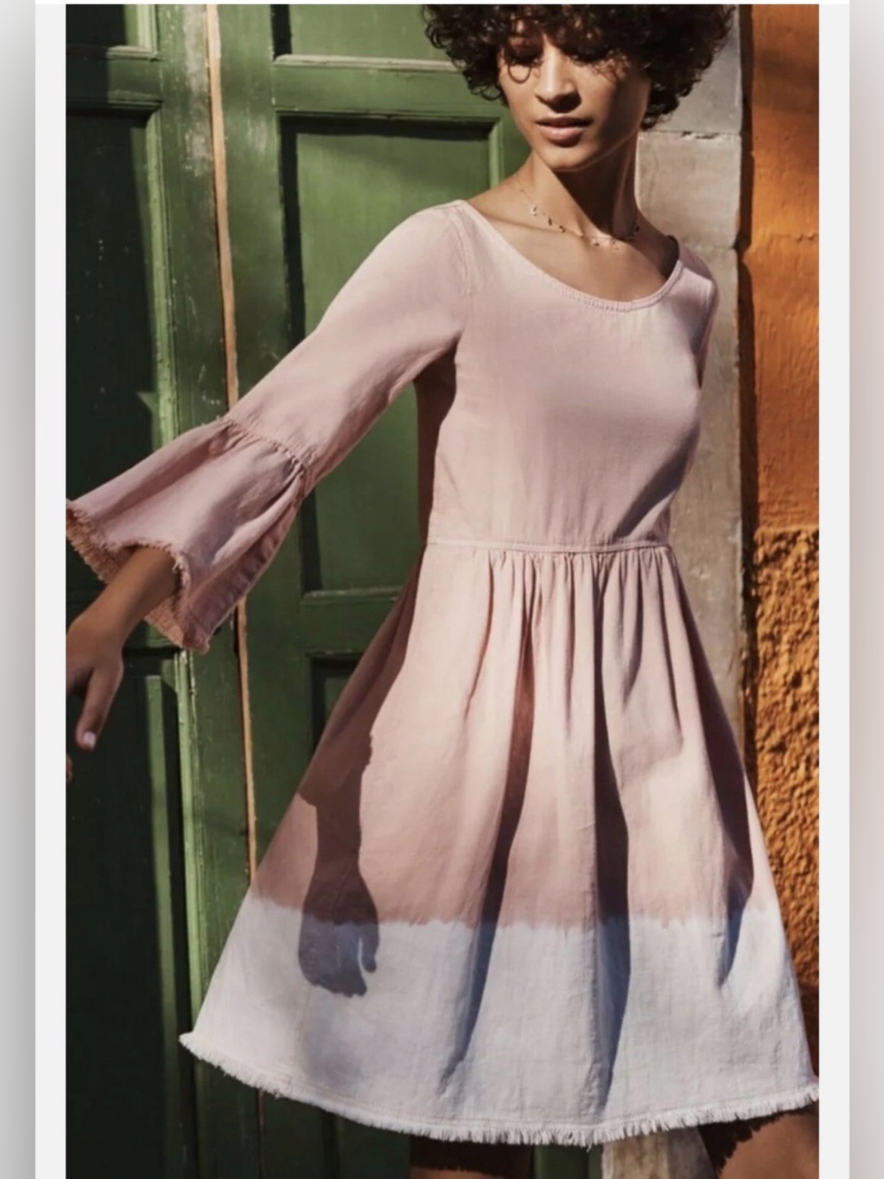 Anthropologie Lilibet Dress by Holding Horses Dip Dyed Shift Pink 100% Cotton